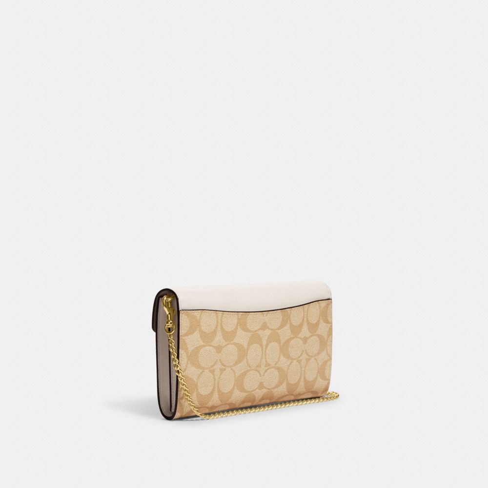 COACH: envelope clutch in leather and coated canvas with logo - Beige