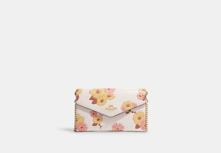 COACH®,ENVELOPE CLUTCH CROSSBODY WITH FLORAL CLUSTER PRINT,Gold/Chalk Multi,Front View