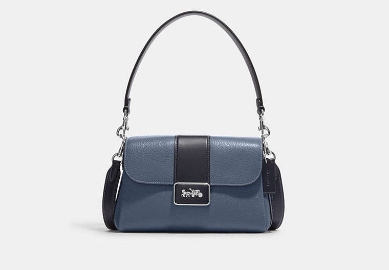 COACH®,GRACE SHOULDER BAG,Mixed Material,Silver/Washed Chambray Multi,Front View image number 0