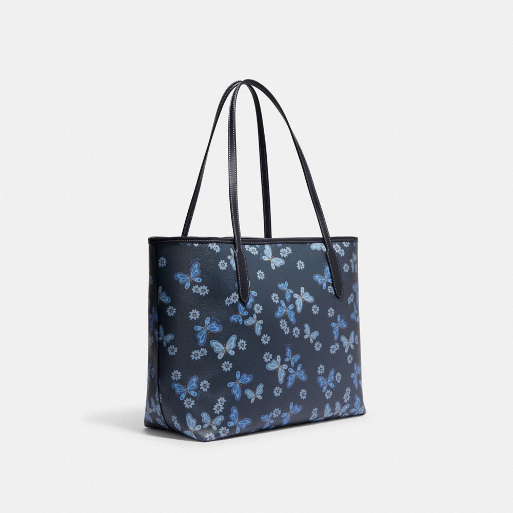 Large Navy Blue Cotton Tote Bag With White Custom Print