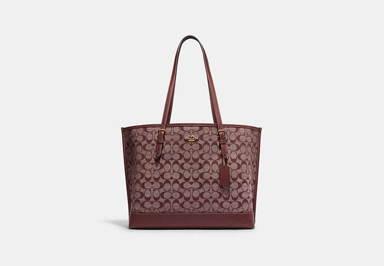 COACH®,MOLLIE TOTE BAG IN SIGNATURE CHAMBRAY,X-Large,Gold/Wine Multi,Front View