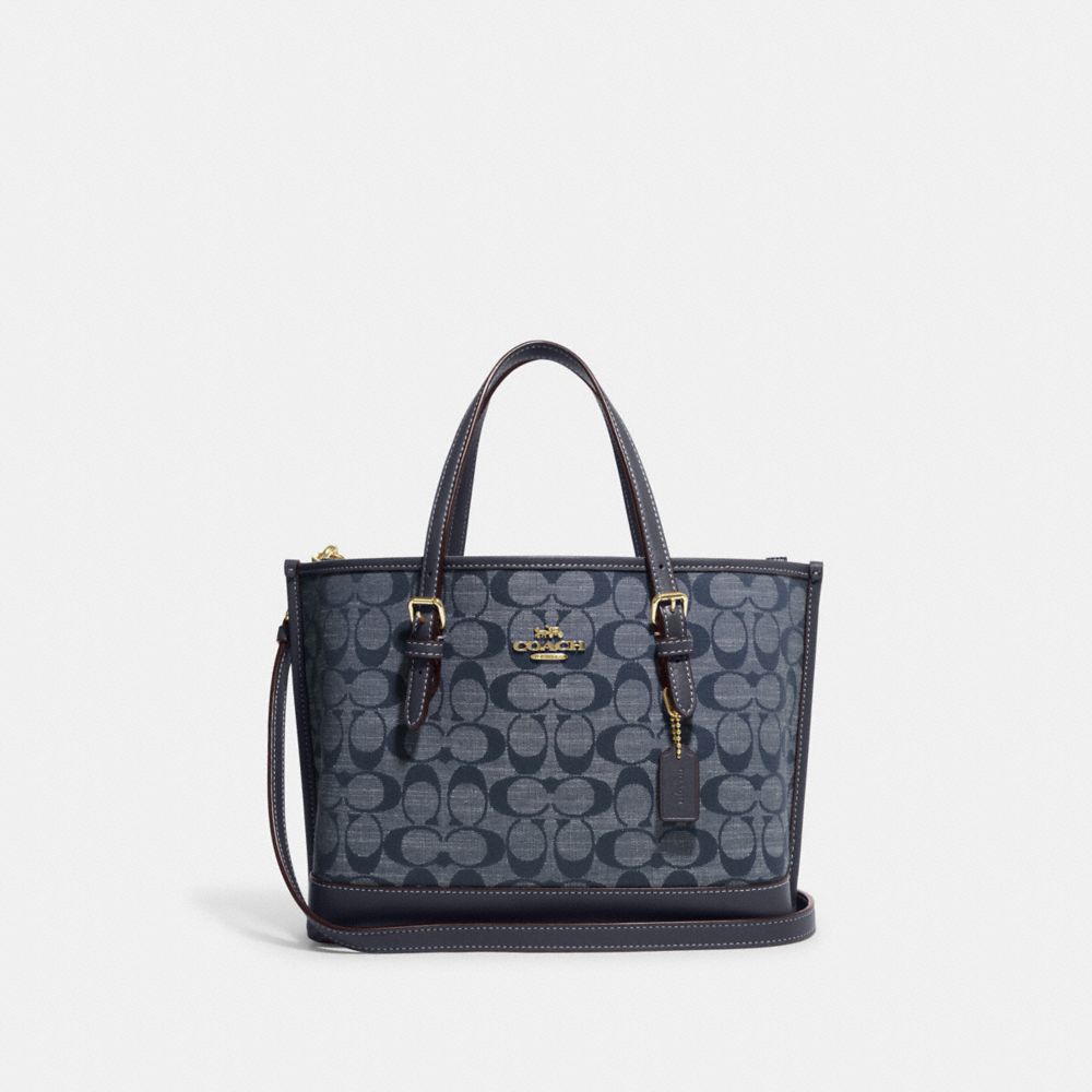 COACH®,MOLLIE TOTE BAG 25 IN SIGNATURE CHAMBRAY,Denim,Medium,Gold/Denim Multi,Front View