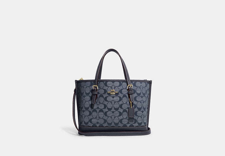 COACH®,MOLLIE TOTE 25 IN SIGNATURE CHAMBRAY,Medium,Gold/Denim Multi,Front View