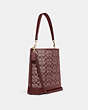 COACH®,SAC SEAU MOLLIE EN CHAMBRAY SIGNATURE,Or/Rouge vin multi,Angle View