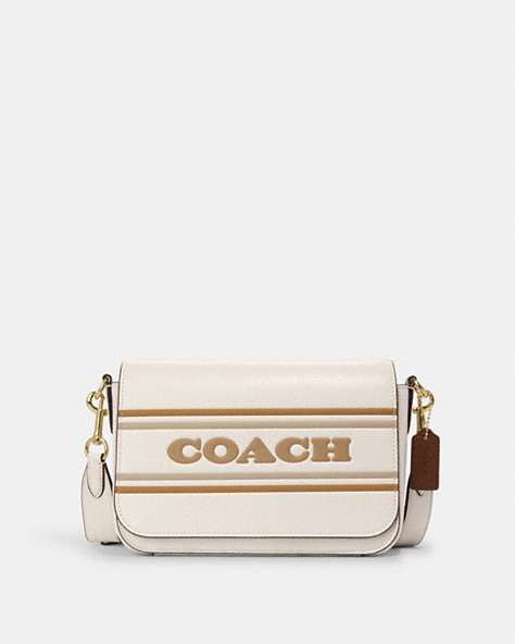 COACH®,LOGAN MESSENGER WITH COACH STRIPE,Leather,Medium,Gold/Chalk Multi,Front View