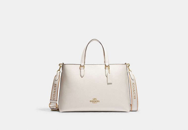 COACH®,LOGAN CARRYALL,Leather,Gold/Chalk Multi,Front View