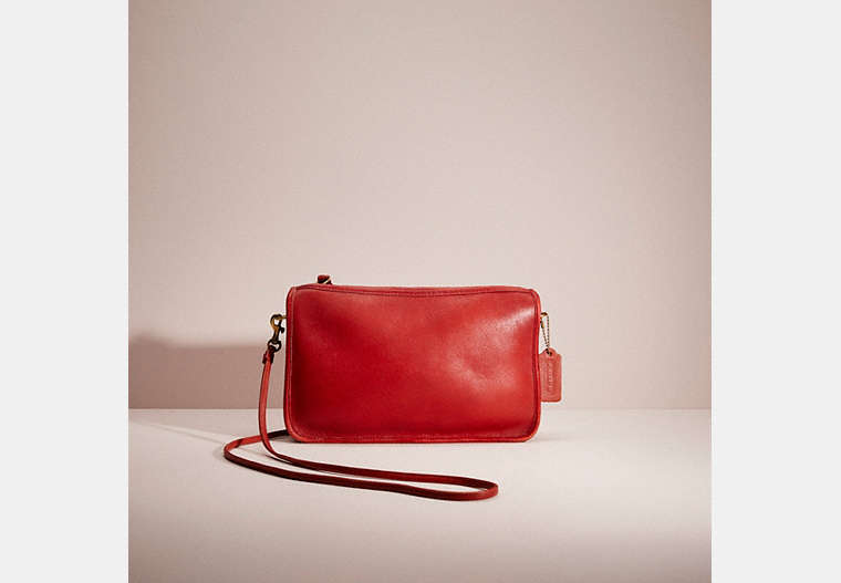 COACH®,VINTAGE BASIC BAG,Glovetanned Leather,Mini,Brass/Red,Front View