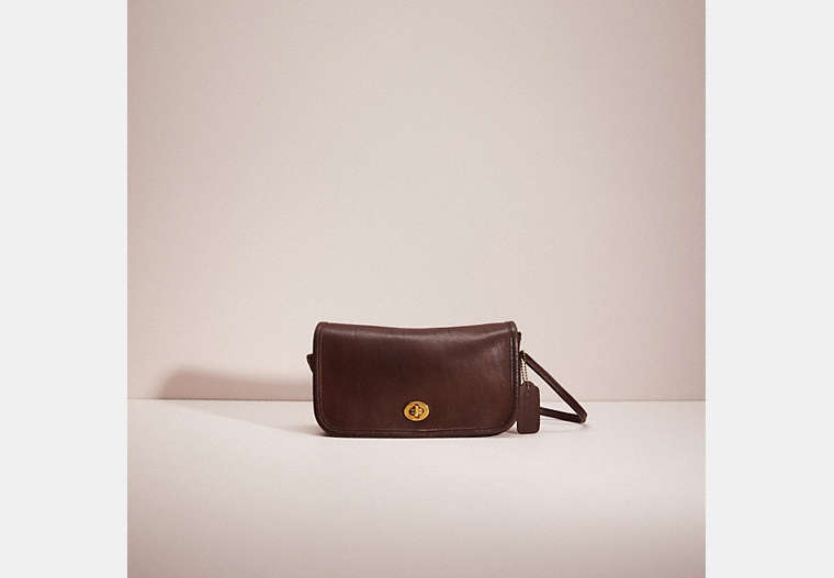 COACH®,VINTAGE DINKY BAG,Glovetanned Leather,Brass/Brown,Front View