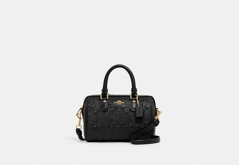 COACH®,MINI ROWAN CROSSBODY IN SIGNATURE LEATHER,Small,Gold/Black,Front View