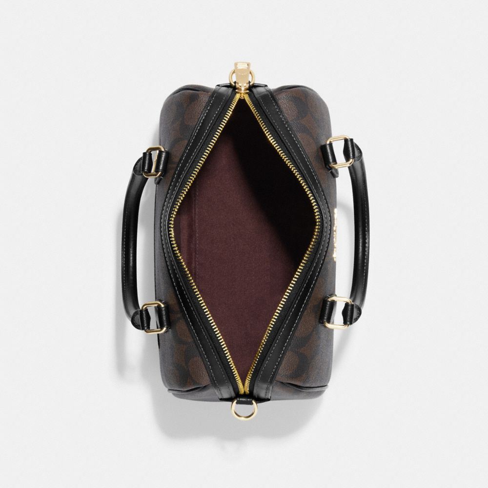 COACH®,Rowan Satchel Bag In Signature Canvas,Leather,Canvas,Satchel,PVC,Logo,Color Block,Gold Metal,Casual,Brown,Inside View,Top View