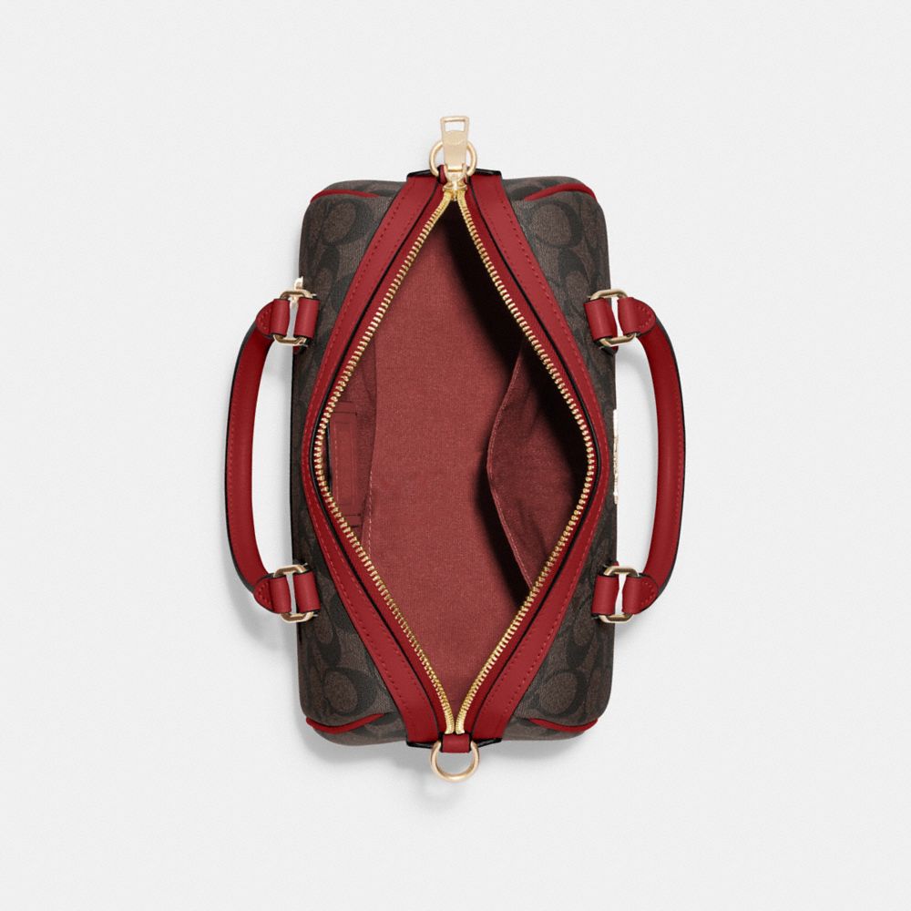 COACH®,Rowan Satchel Bag In Signature Canvas,Canvas,Leather,Satchel,PVC,Color Block,Logo,Gold Metal,Casual,Multi Color,Inside View,Top View