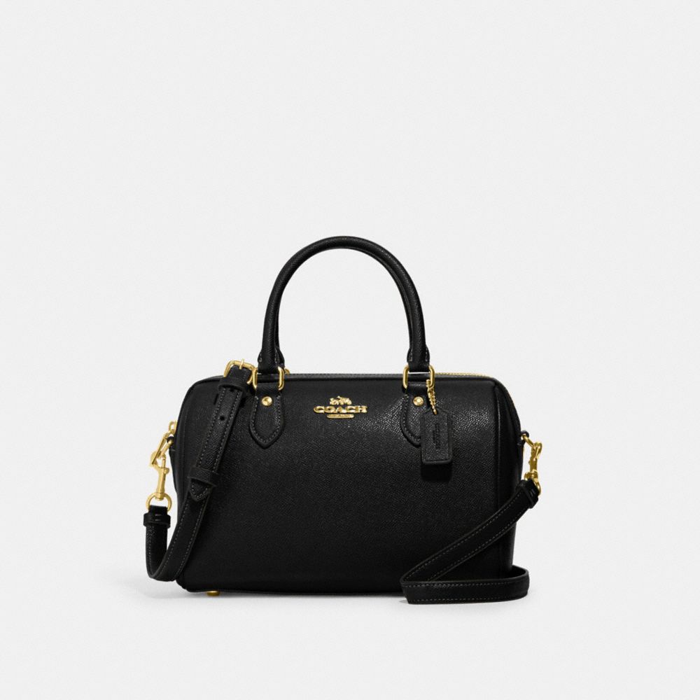 COACH®,ROWAN SATCHEL BAG,Crossgrain Leather,Medium,Everyday,Gold/Black,Front View