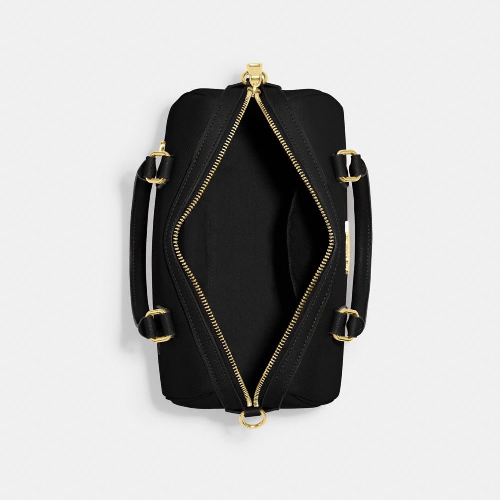 COACH®,Rowan Satchel Bag,Leather,Satchel,Belt,Gold Metal,Casual,Black,Inside View,Top View
