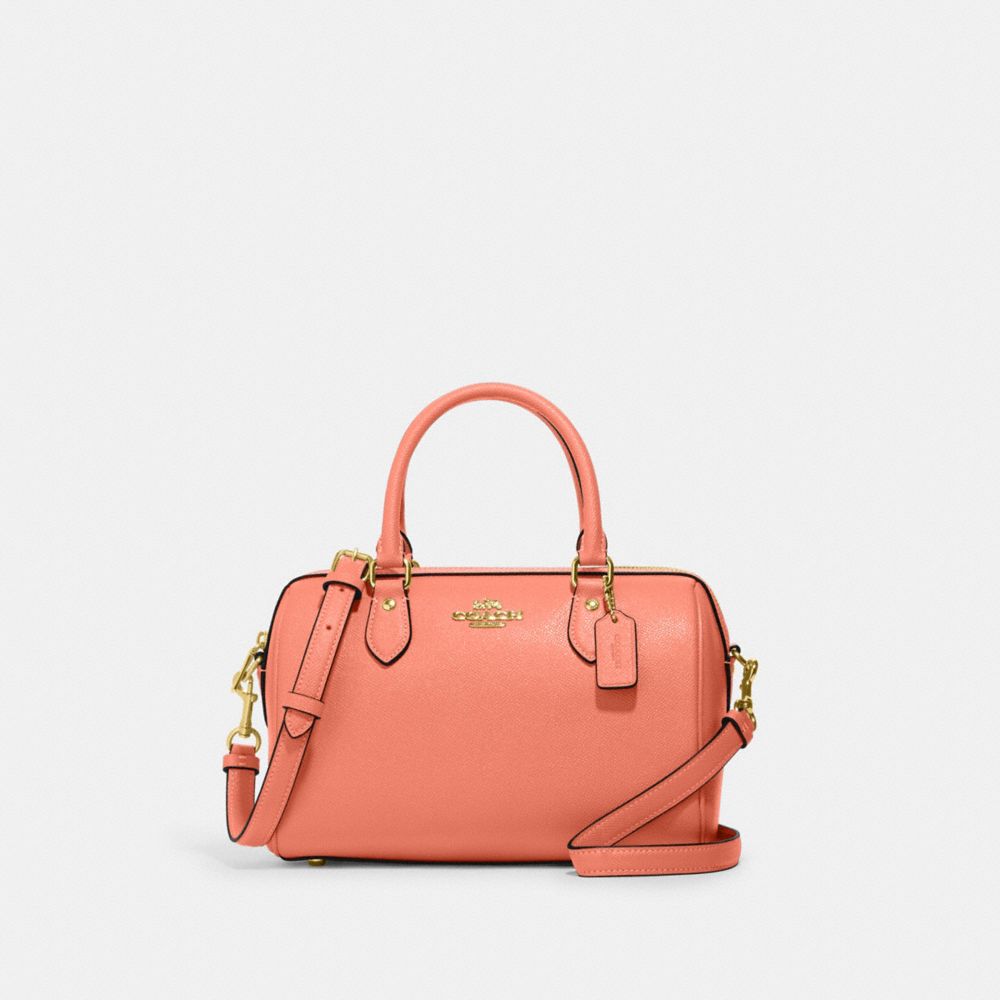 COACH®,ROWAN SATCHEL BAG,Crossgrain Leather,Medium,Everyday,Gold/Light Coral,Front View