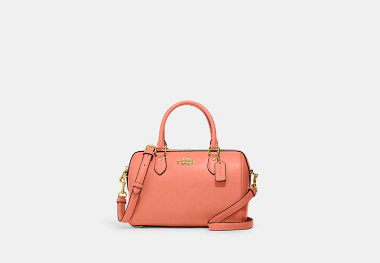 COACH®,ROWAN SATCHEL BAG,Leather,Medium,Everyday,Gold/Light Coral,Front View