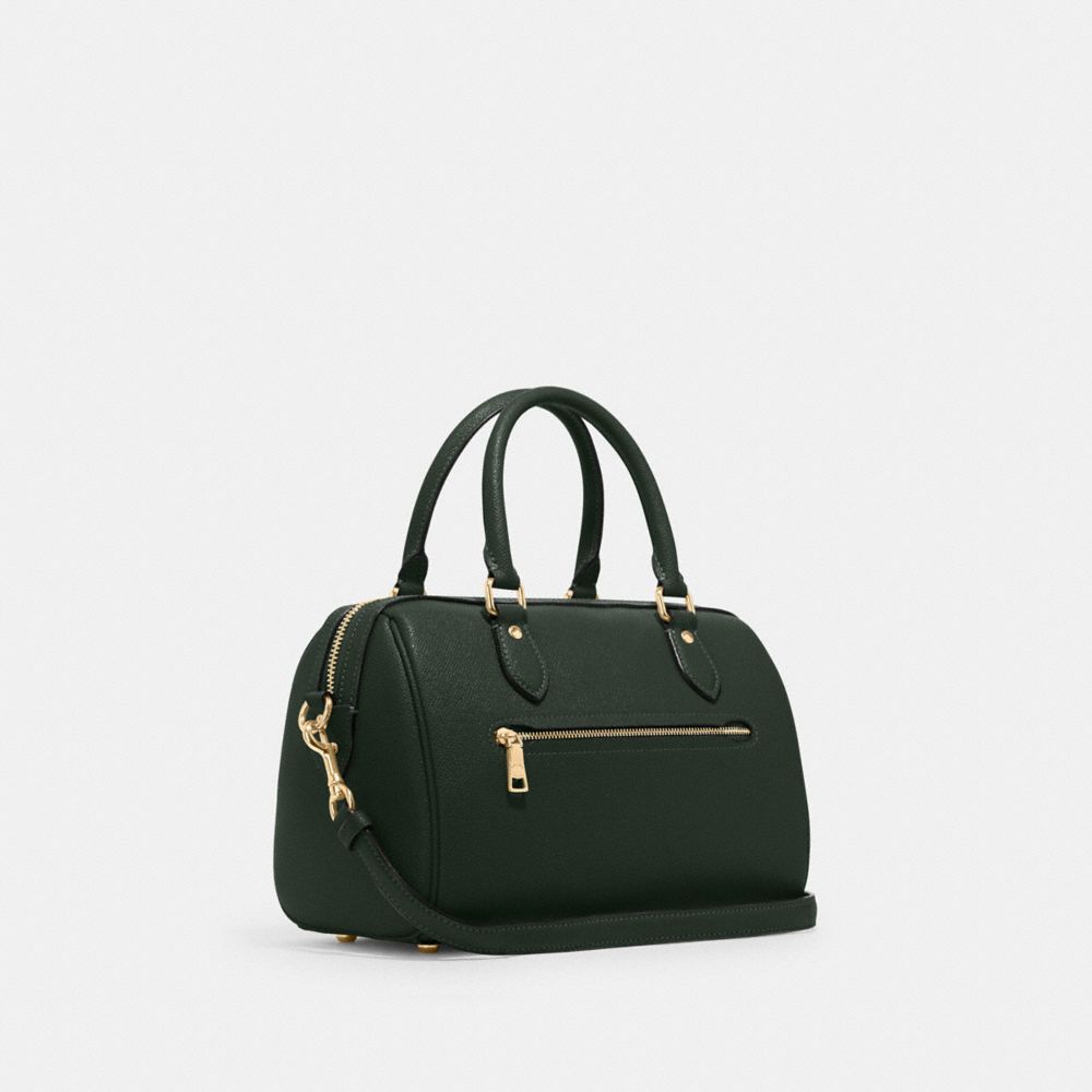 COACH®,Rowan Satchel Bag,Leather,Satchel,Belt,Gold Metal,Casual,Olive,Emerald,Angle View