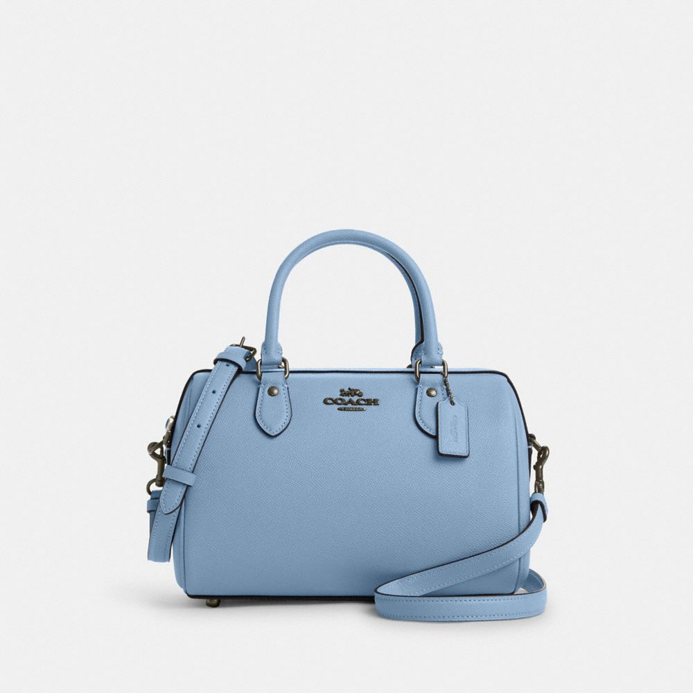 COACH®,ROWAN SATCHEL BAG,Crossgrain Leather,Medium,Everyday,Gunmetal/Cornflower,Front View