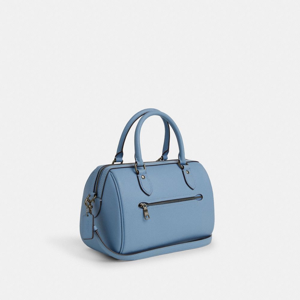 COACH®,ROWAN SATCHEL BAG,Crossgrain Leather,Medium,Everyday,Gunmetal/Cornflower,Angle View