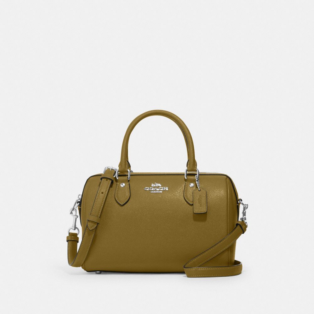 COACH®,ROWAN SATCHEL BAG,Crossgrain Leather,Medium,Everyday,Silver/Citron,Front View