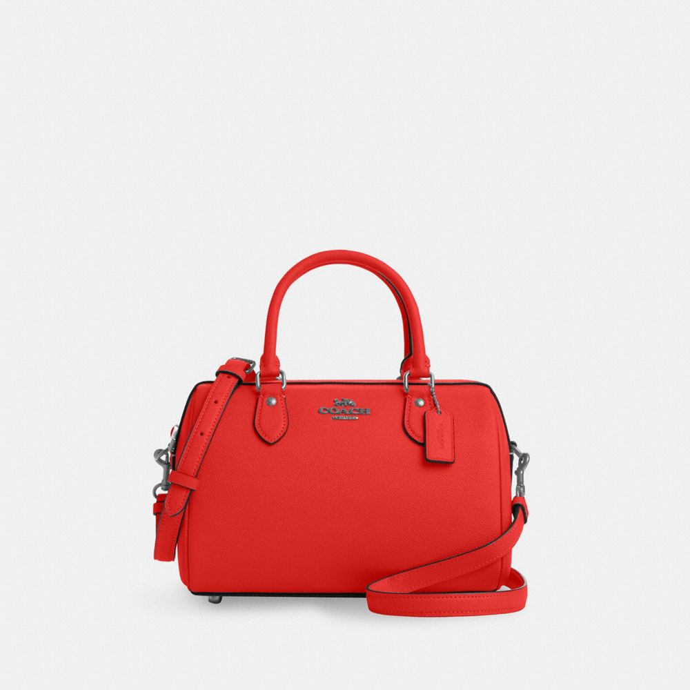COACH®,ROWAN SATCHEL BAG,Crossgrain Leather,Medium,Everyday,Silver/Miami Red,Front View