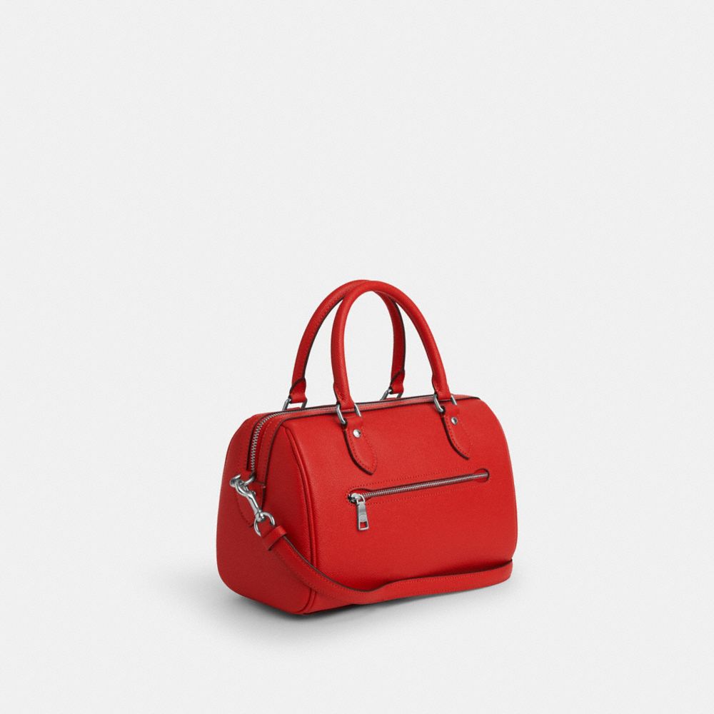COACH®,ROWAN SATCHEL BAG,Crossgrain Leather,Medium,Everyday,Silver/Miami Red,Angle View