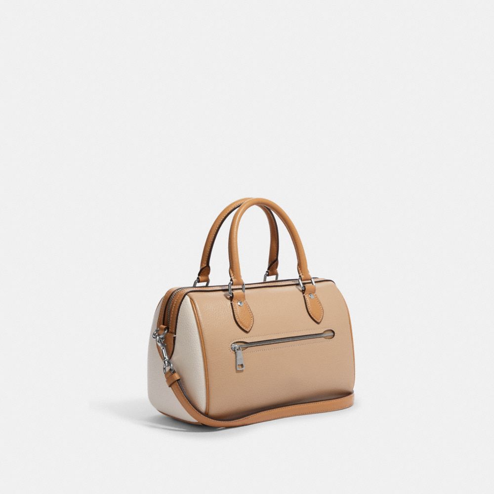 COACH®,ROWAN SATCHEL BAG IN COLORBLOCK,Novelty Leather,Medium,Silver/Sandy Beige Multi,Angle View