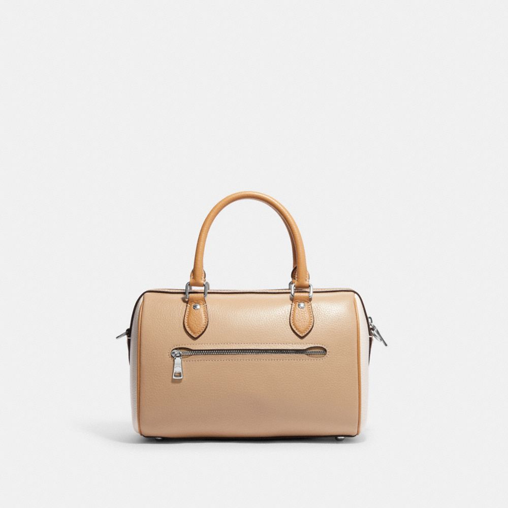 COACH®,ROWAN SATCHEL BAG IN COLORBLOCK,Novelty Leather,Medium,Silver/Sandy Beige Multi,Back View