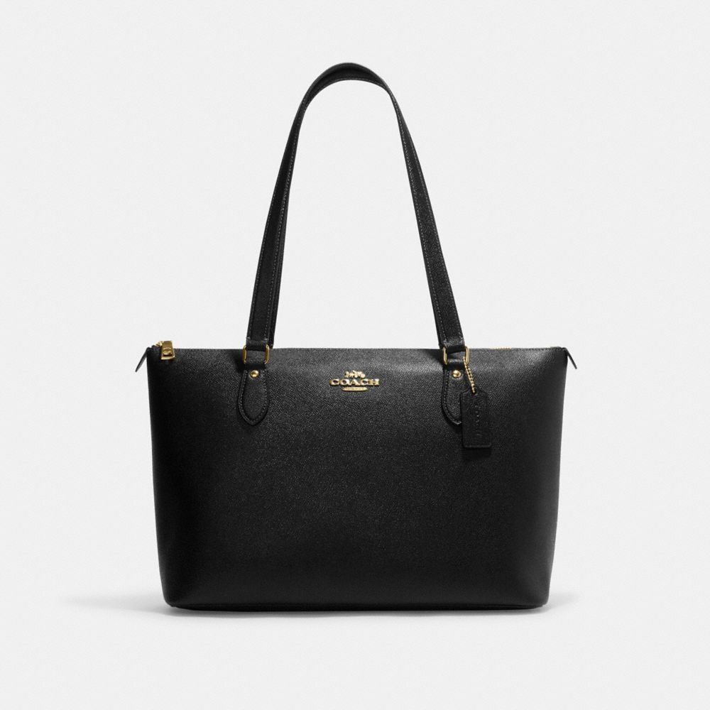 COACH®,GALLERY TOTE BAG,Crossgrain Leather,Everyday,Gold/Black,Front View