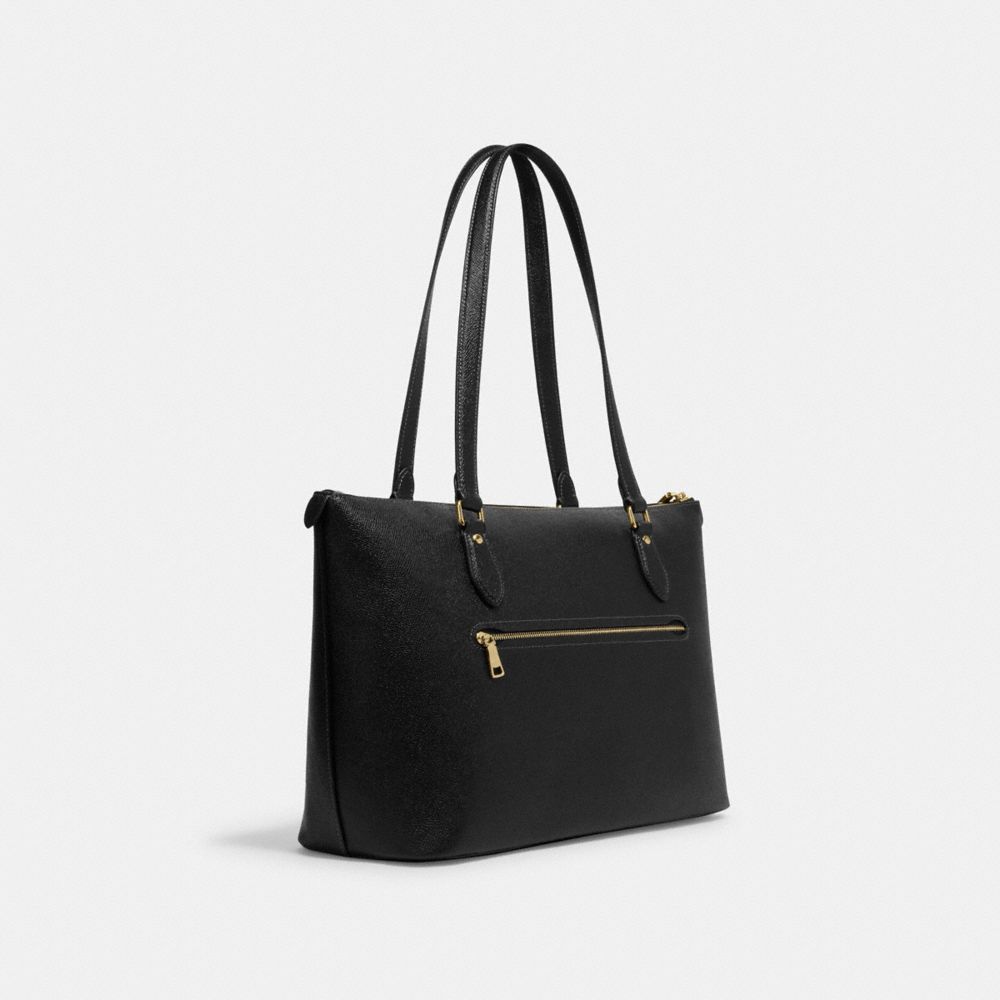 COACH®,GALLERY TOTE BAG,Crossgrain Leather,Large,Everyday,Gold/Black,Angle View