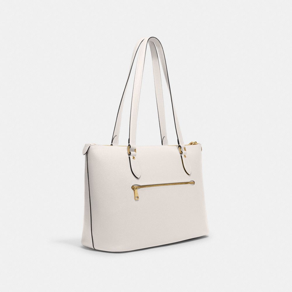 COACH®,GALLERY TOTE BAG,Crossgrain Leather,Everyday,Gold/Chalk,Angle View
