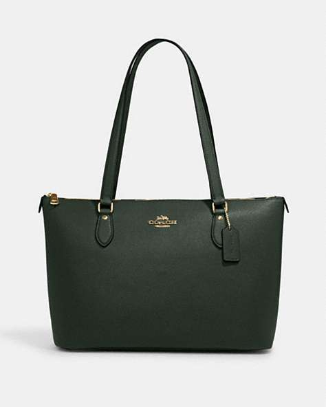 COACH®,GALLERY TOTE,Leather,Large,Everyday,Gold/Amazon Green,Front View