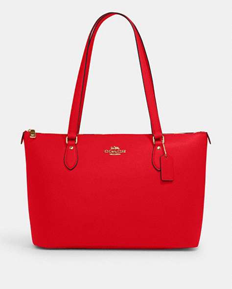 COACH®,GALLERY TOTE BAG,Leather,Large,Everyday,Gold/Electric Red,Front View