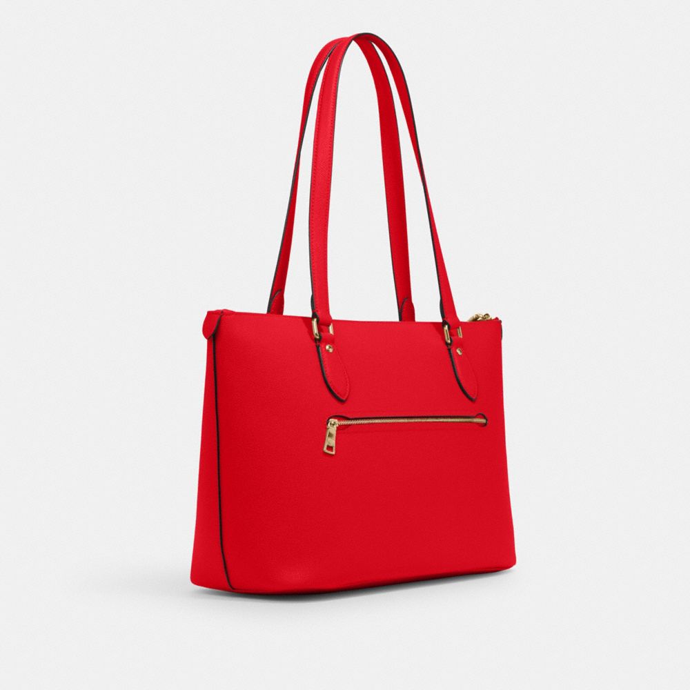 COACH®,GALLERY TOTE BAG,Crossgrain Leather,Everyday,Gold/Electric Red,Angle View