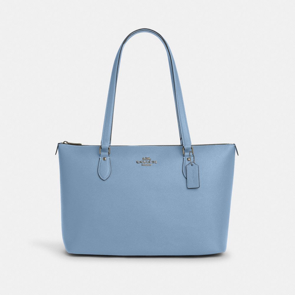 COACH®,GALLERY TOTE BAG,Crossgrain Leather,Everyday,Gunmetal/Cornflower,Front View