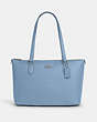 COACH®,GALLERY TOTE BAG,Leather,Large,Everyday,Gunmetal/Cornflower,Front View