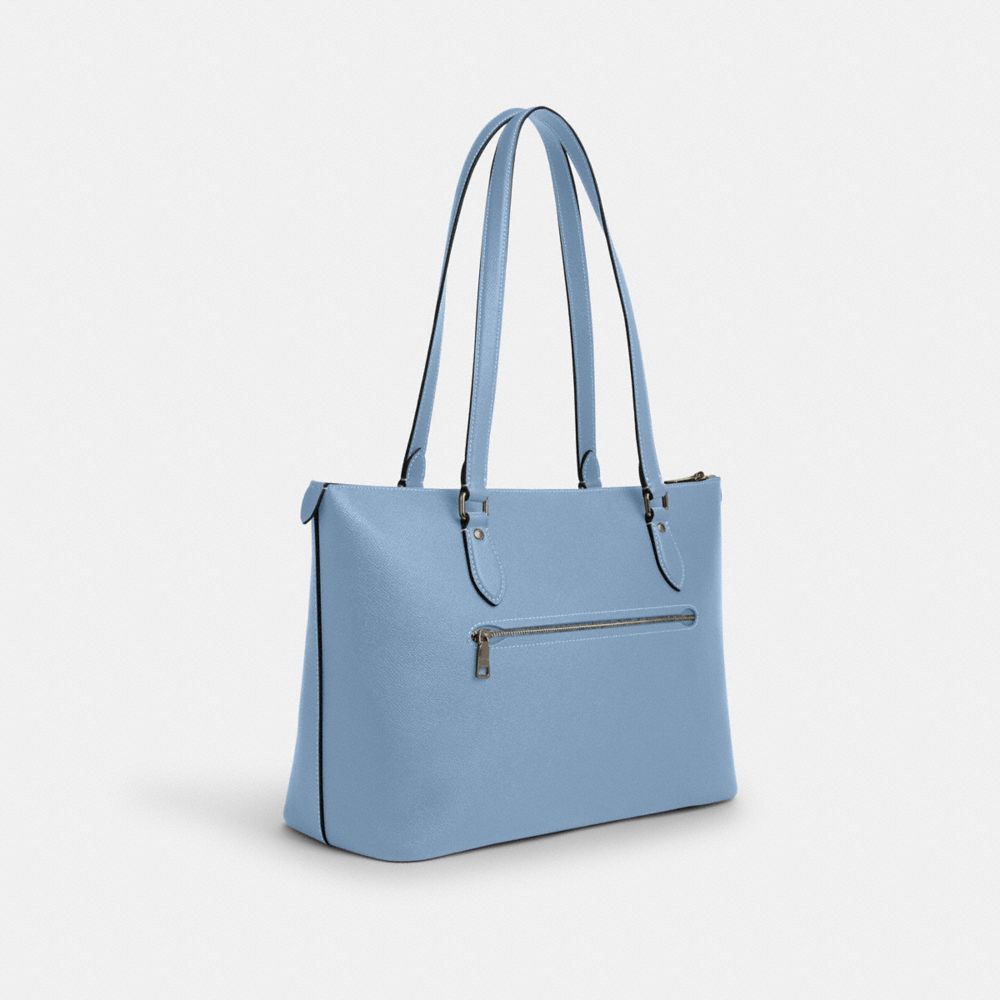 COACH®,GALLERY TOTE BAG,Crossgrain Leather,Everyday,Gunmetal/Cornflower,Angle View