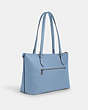 COACH®,GALLERY TOTE BAG,Leather,Large,Everyday,Gunmetal/Cornflower,Angle View
