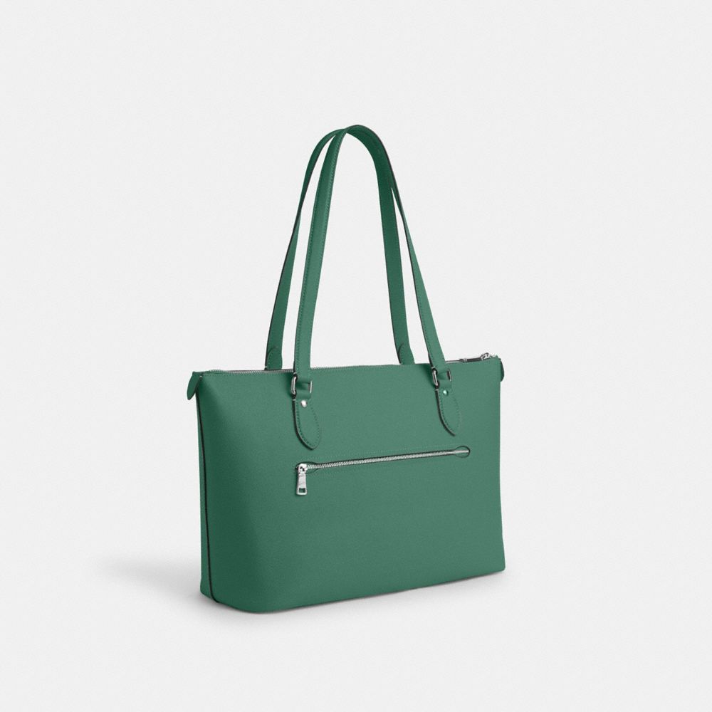 COACH®,Gallery Tote Bag,Leather,Tote,Gold Metal,Work,Green,Angle View