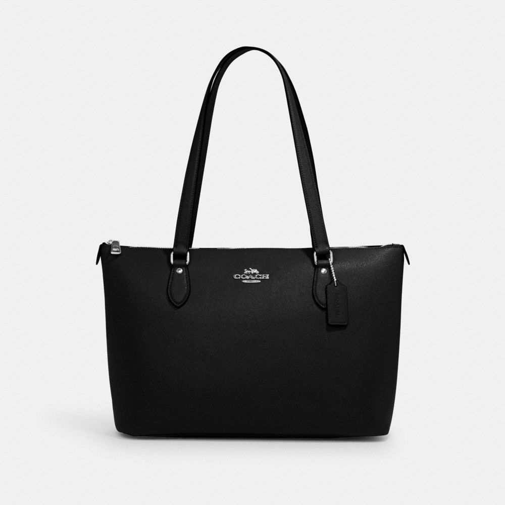 COACH®,GALLERY TOTE BAG,Crossgrain Leather,Everyday,Silver/Black,Front View