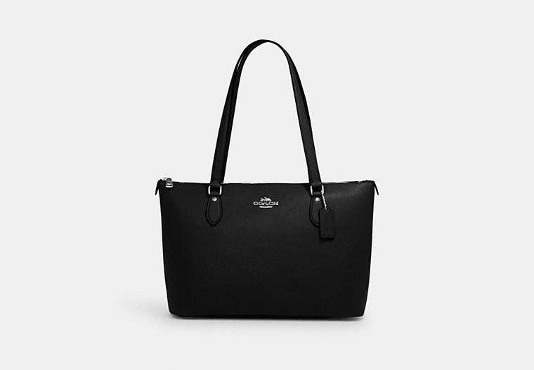 COACH®,GALLERY TOTE,Leather,Large,Everyday,Silver/Black,Front View