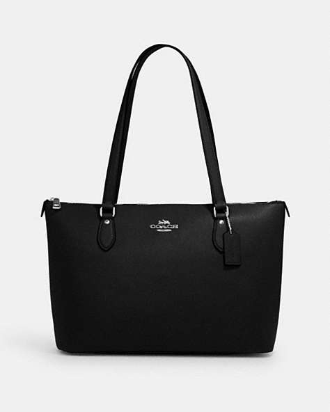 COACH®,GALLERY TOTE,Leather,Large,Everyday,Silver/Black,Front View