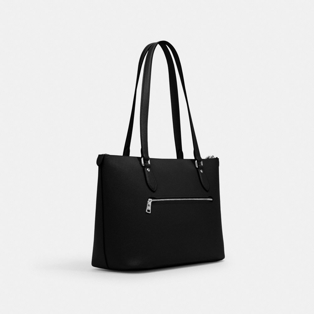 COACH®,GALLERY TOTE BAG,Crossgrain Leather,Everyday,Silver/Black,Angle View
