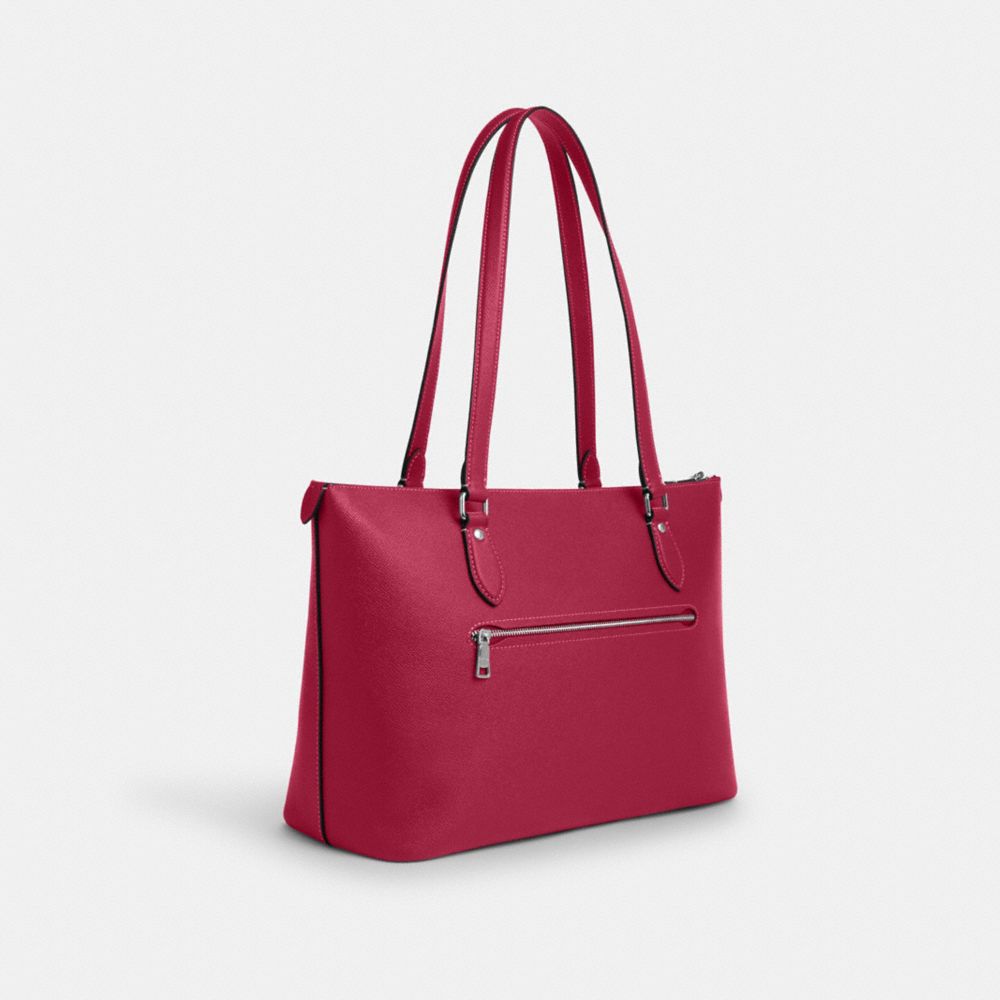 COACH®,GALLERY TOTE BAG,Crossgrain Leather,Everyday,Silver/Bright Violet,Angle View