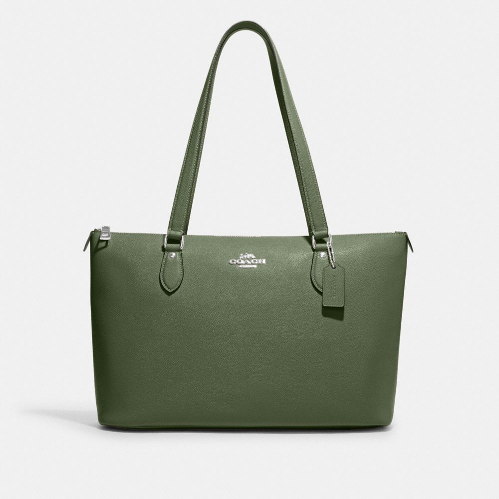 COACH®,GALLERY TOTE BAG,Crossgrain Leather,Everyday,Silver/Dark Sage,Front View