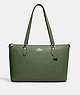 COACH®,GALLERY TOTE BAG,Leather,Large,Everyday,Silver/Dark Sage,Front View