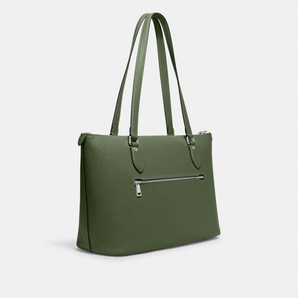 COACH®,GALLERY TOTE BAG,Crossgrain Leather,Everyday,Silver/Dark Sage,Angle View