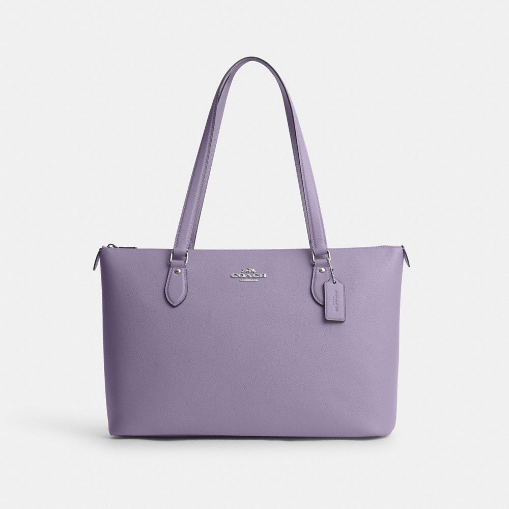 COACH®,GALLERY TOTE BAG,Crossgrain Leather,Everyday,Silver/Light Violet,Front View