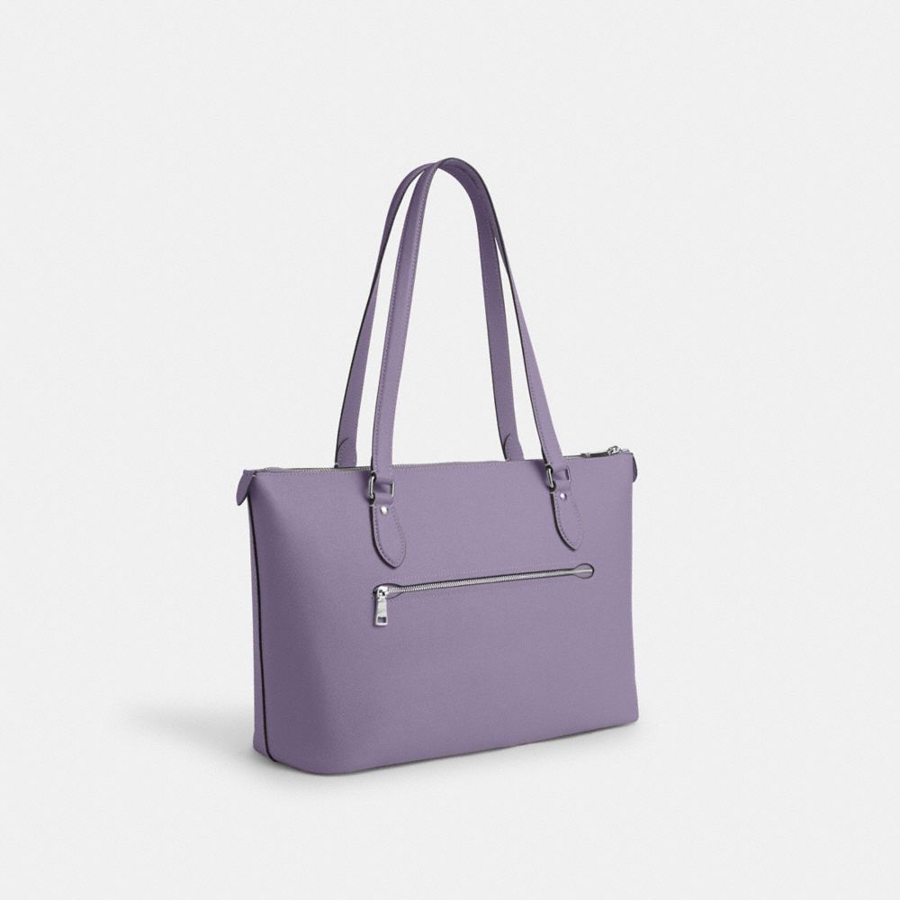 COACH®,GALLERY TOTE BAG,Crossgrain Leather,Large,Everyday,Silver/Light Violet,Angle View