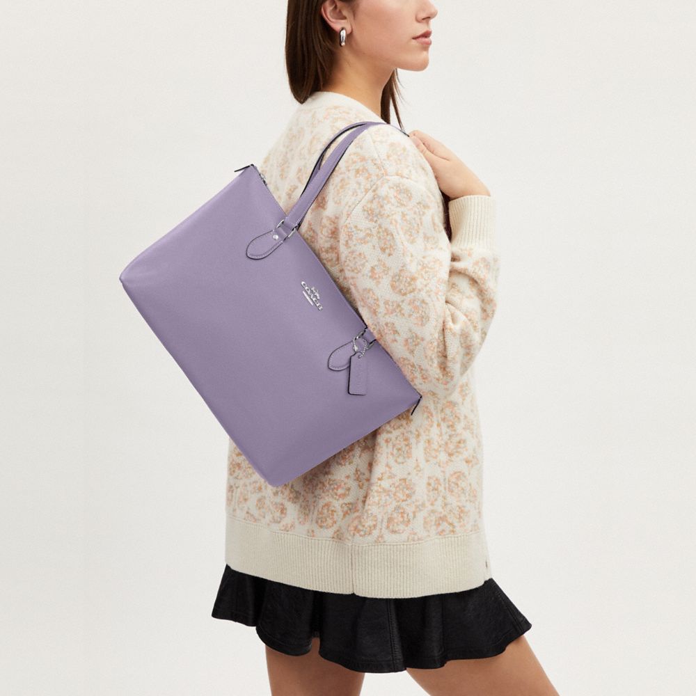 COACH®,Gallery Tote Bag,Leather,Tote,Gold Metal,Work,Purple,Detail View