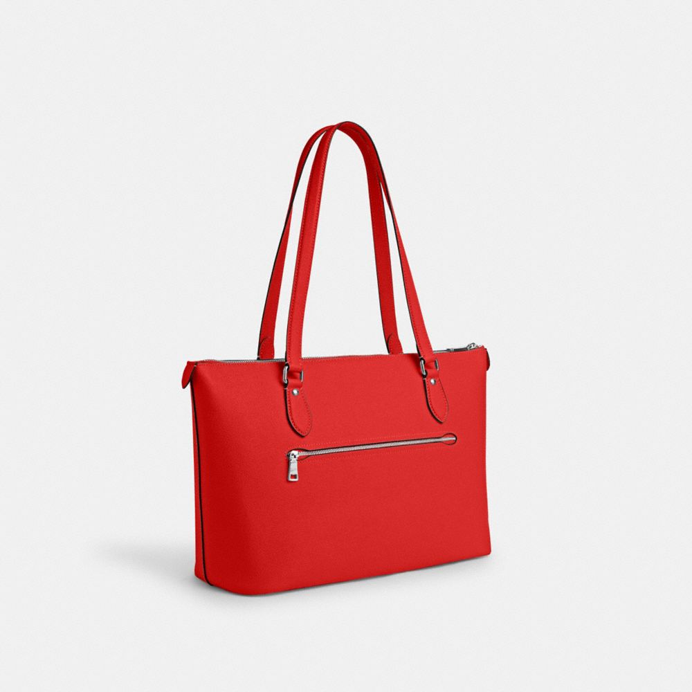 COACH®,GALLERY TOTE BAG,Crossgrain Leather,Everyday,Silver/Miami Red,Angle View